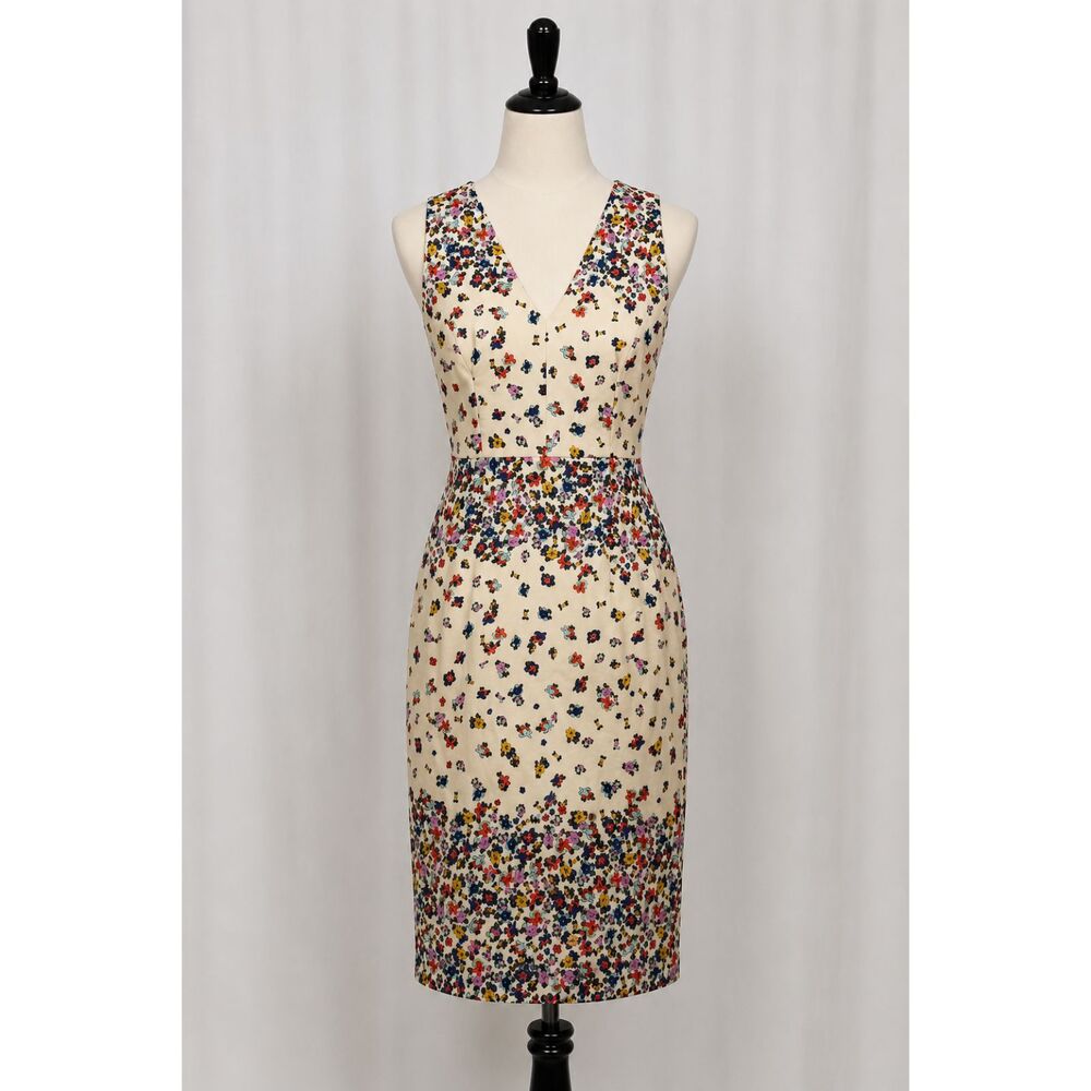 Maggy London Petite Size 6P Floral Sheath Dress Sleeveless V Neck Career Midi